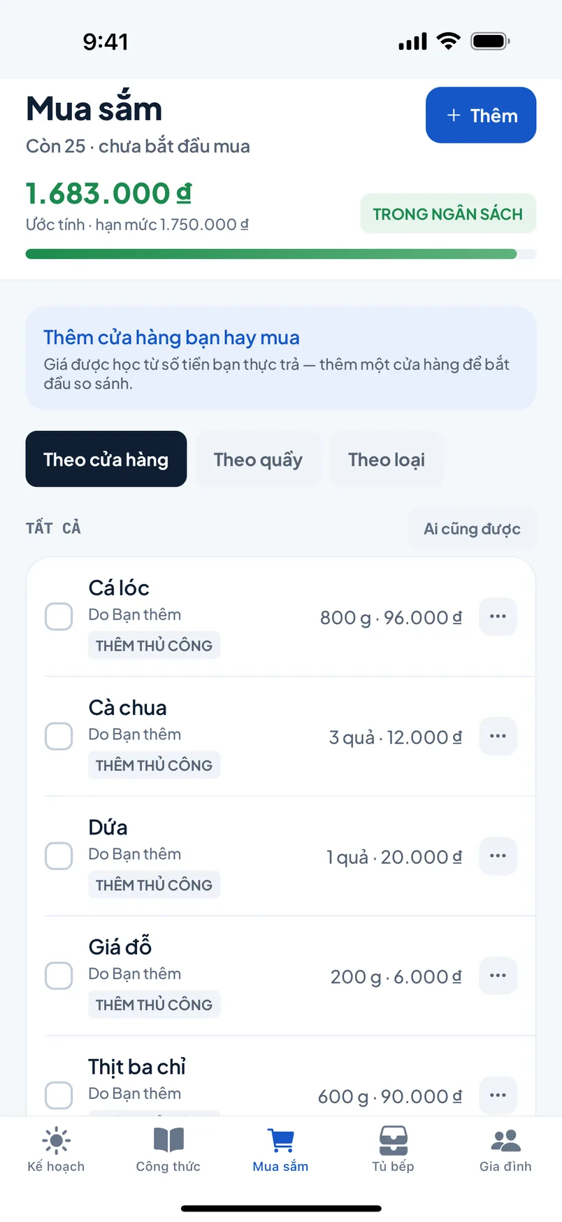 Danh sách mua sắm của AFFO